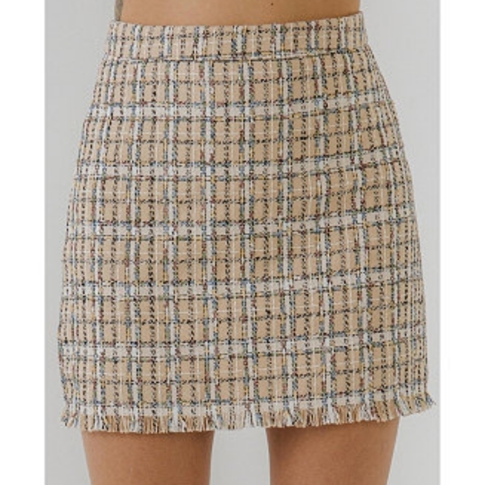 English Factory Beige Plaid Mini Skirt - Picture 2 of 5